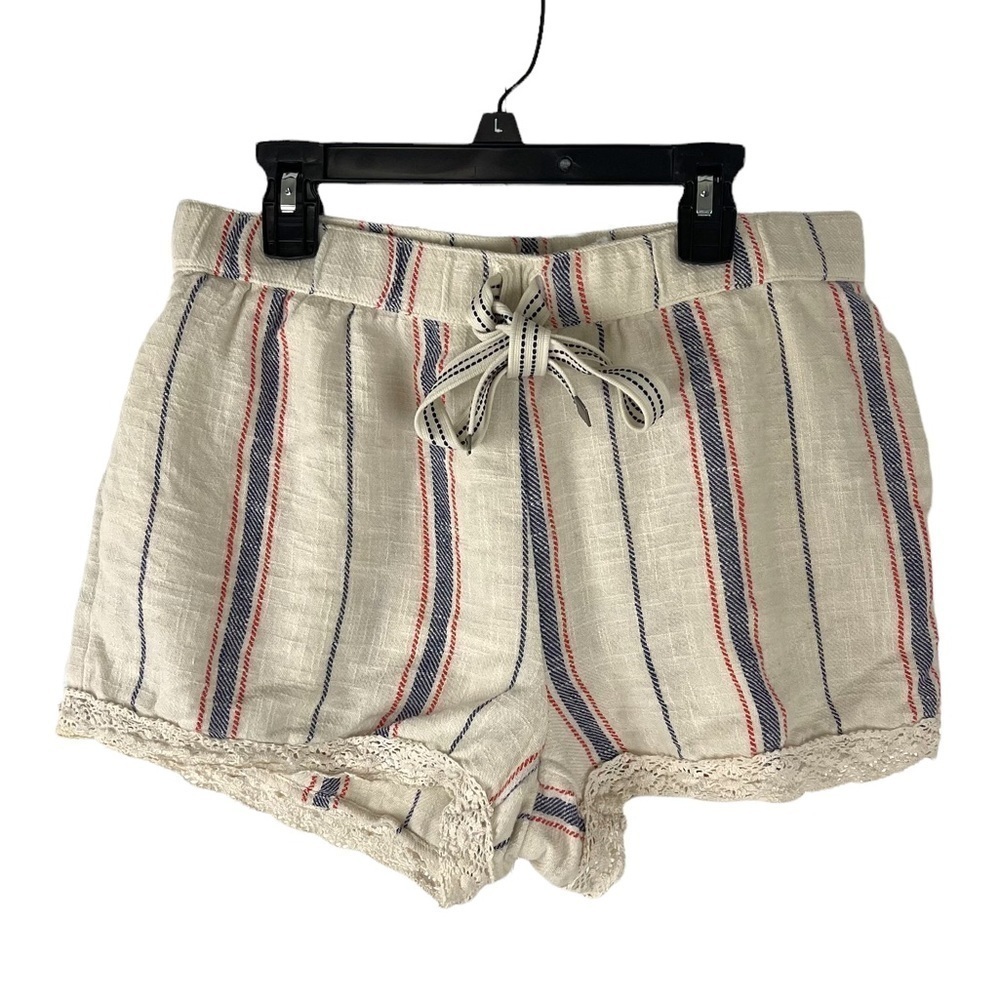 Aerie 100% Cotton Casual Stripe Drawstring Short with Crochet Hem